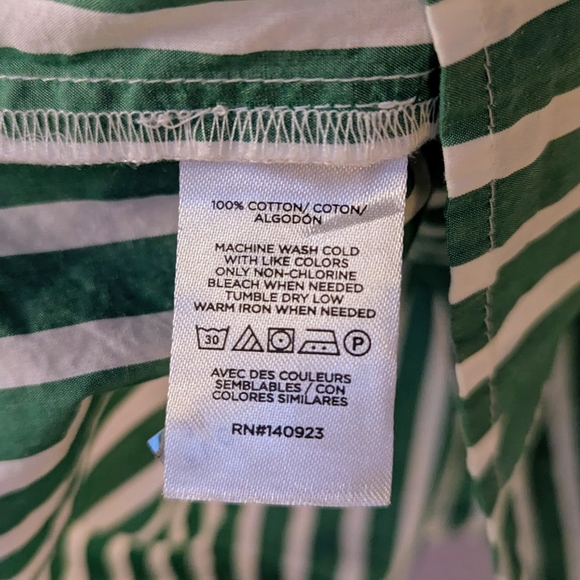 Loft Green And White Striped Cotton Peplum Top With Bow Ties And Ruffles - Picture 8 of 8